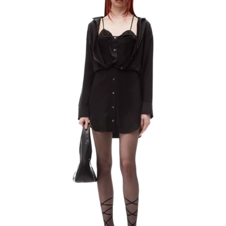 Lookbook Alexander Wang FW23 Camisa Larga Holgada de Manga Larga Vestido Negro 4WC4236229-001