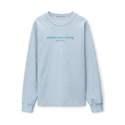Alexander Wang FW23 Logo Shiny Washed Long Sleeve T-Shirt Light Blue Unisex UCC32316434-51A