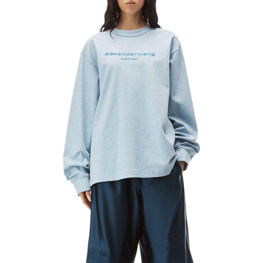 Lookbook 亚历山大·王 FW23 标志闪亮水洗长袖T恤 浅蓝色 男女同款 UCC32316434-51A