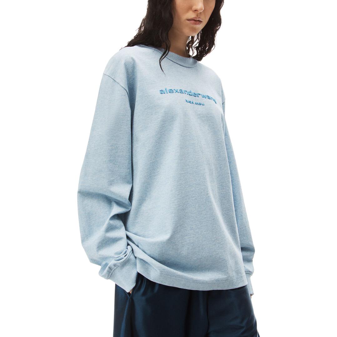 Shop 亚历山大·王 FW23 标志闪亮水洗长袖T恤 浅蓝色 男女同款 UCC32316434-51A