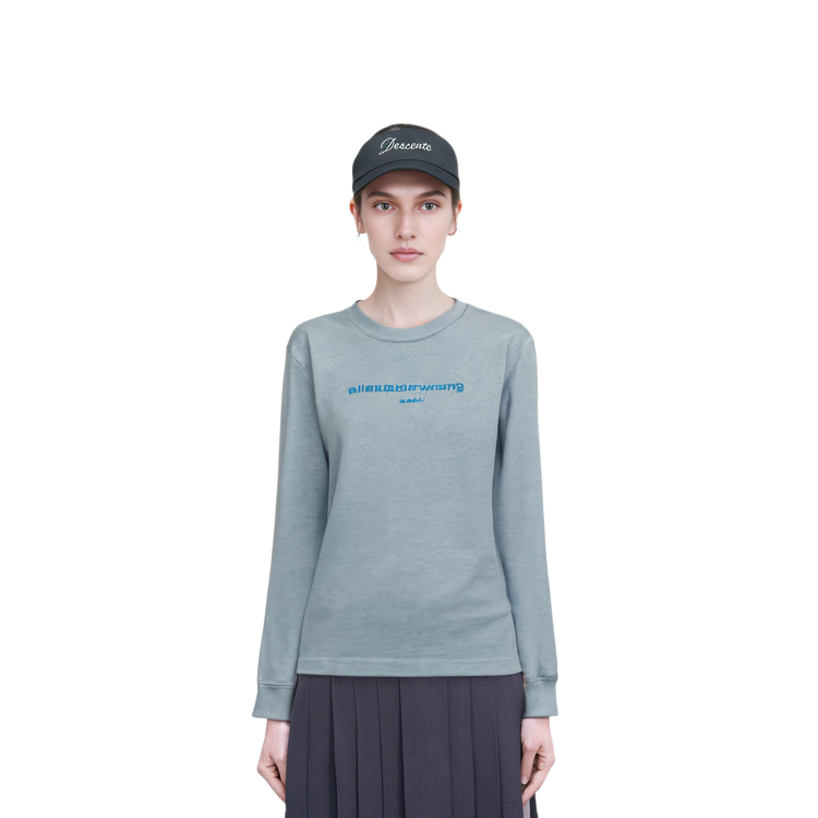 Purchase 亚历山大·王 FW23 标志闪亮水洗长袖T恤 浅蓝色 男女同款 UCC32316434-51A