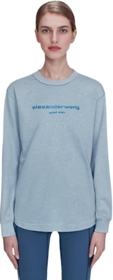 亚历山大·王 FW23 标志闪亮水洗长袖T恤 浅蓝色 男女同款 UCC32316434-51A 1