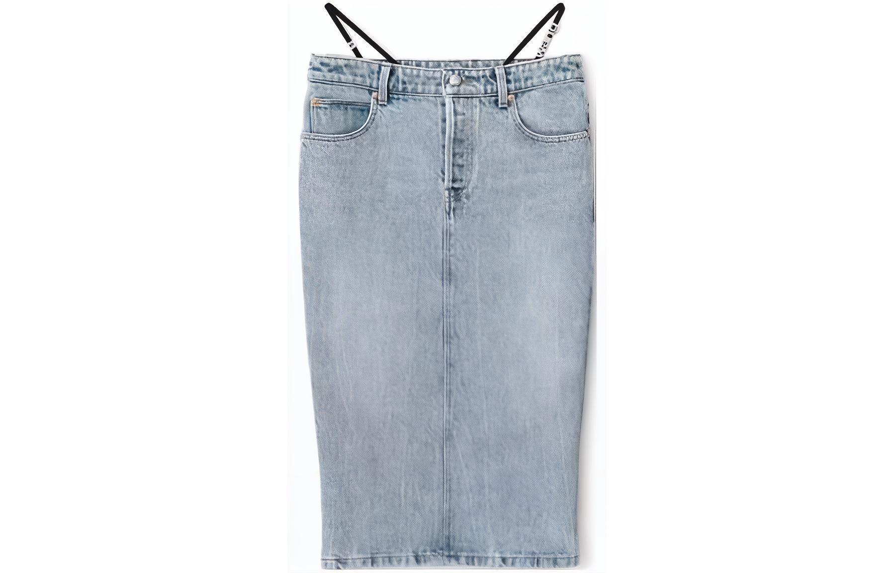 Alexander Wang FW23 Low-Rise Slim Denim Maxi Skirt Vintage Gradient Indigo 4DC42352354-71A