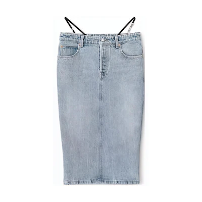 Alexander Wang FW23 Low-Rise Slim Denim Maxi Skirt Vintage Gradient Indigo 4DC42352354-71A