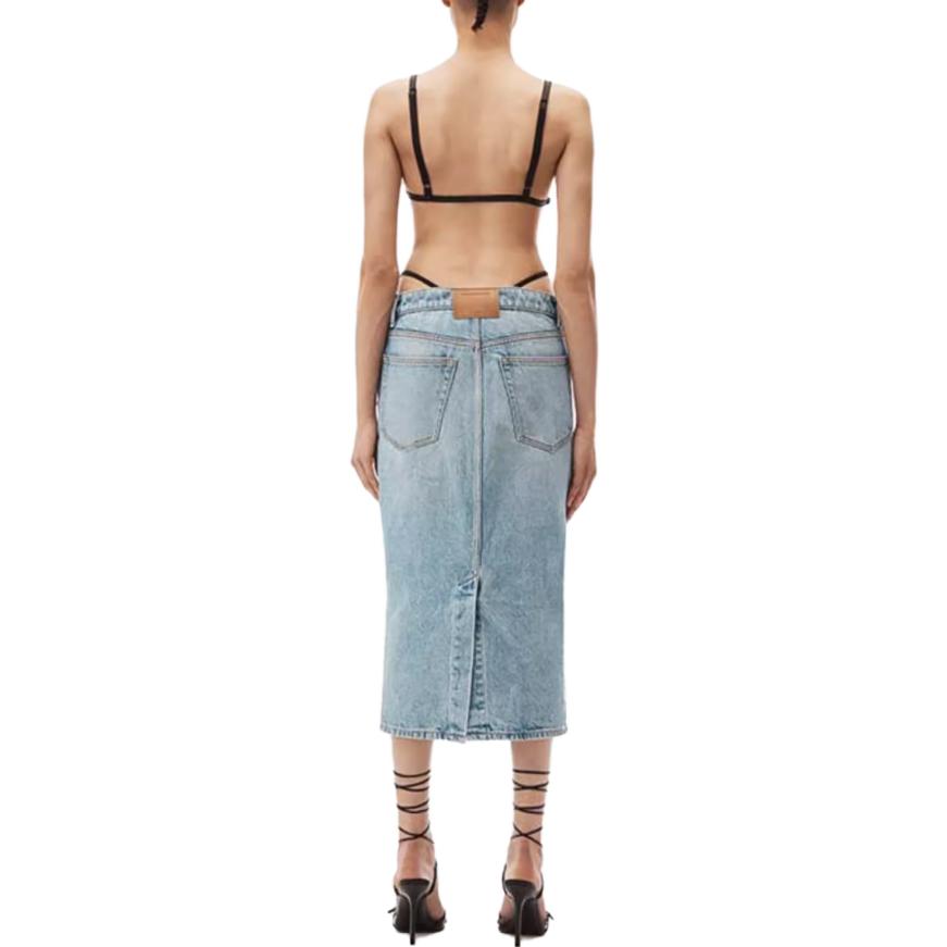 Shop Alexander Wang FW23 Skirt Denim Slim Maxi Biru Gradient Vintage 4DC42352354-71A