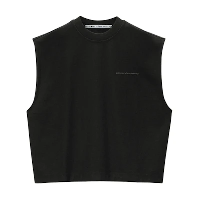 Alexander Wang FW24 Black Cotton Puffer Logo Muscle Tank 6CC3241063001