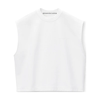 Alexander Wang FW24 Cotton Padded Logo Muscle Crewneck Vest White (). 6CC3241063100