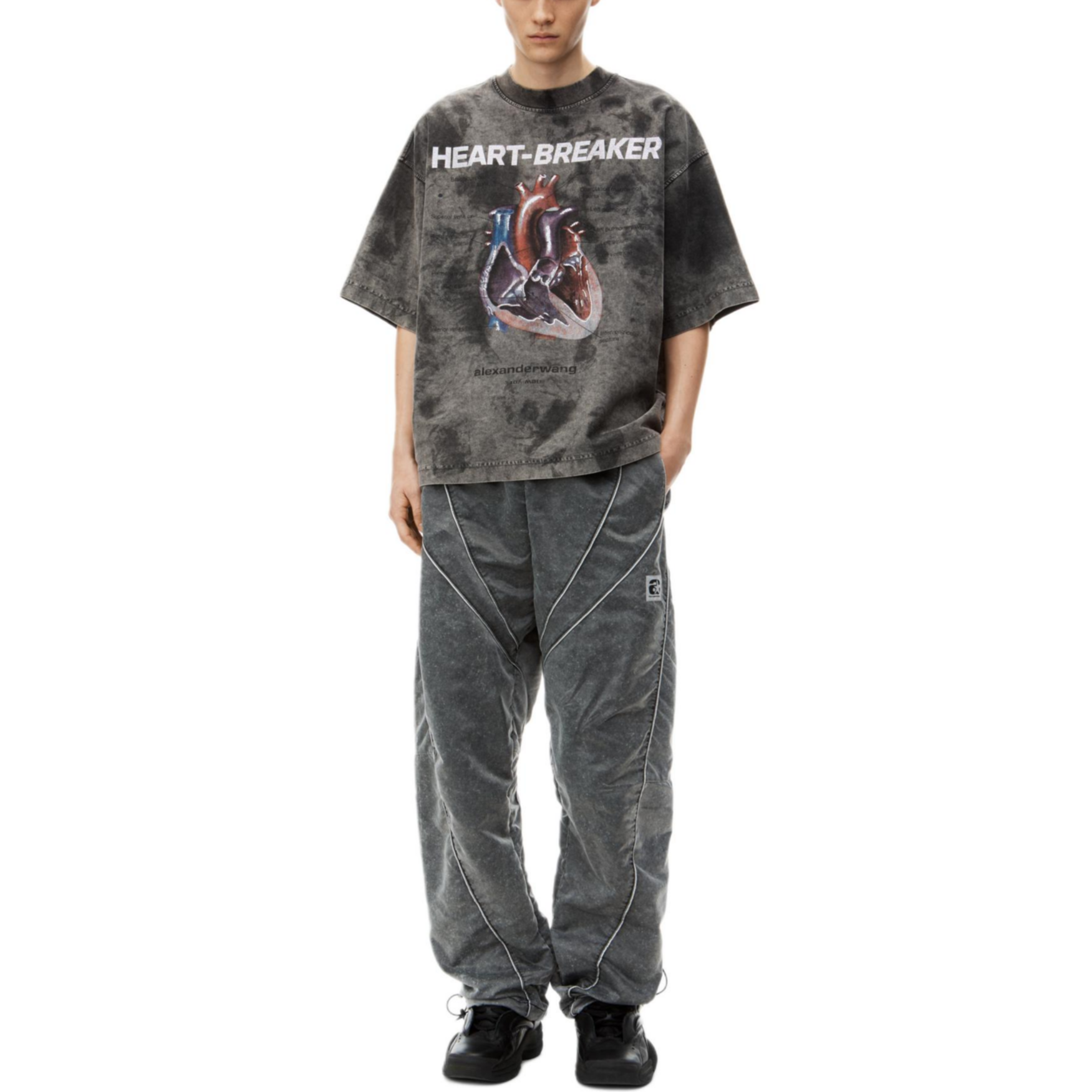 Lookbook Alexander Wang FW24 Kaos Vintage Crewneck Unisex Abu-abu Letter Heart. UCC3241704023A