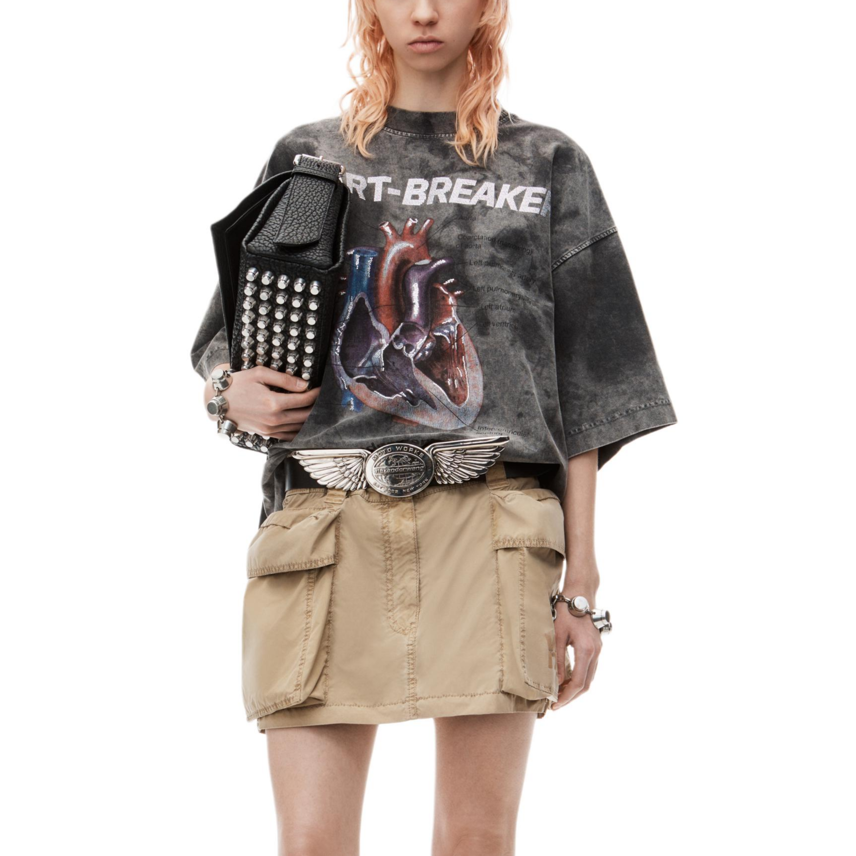 Shop Alexander Wang FW24 Kaos Vintage Crewneck Unisex Abu-abu Letter Heart. UCC3241704023A