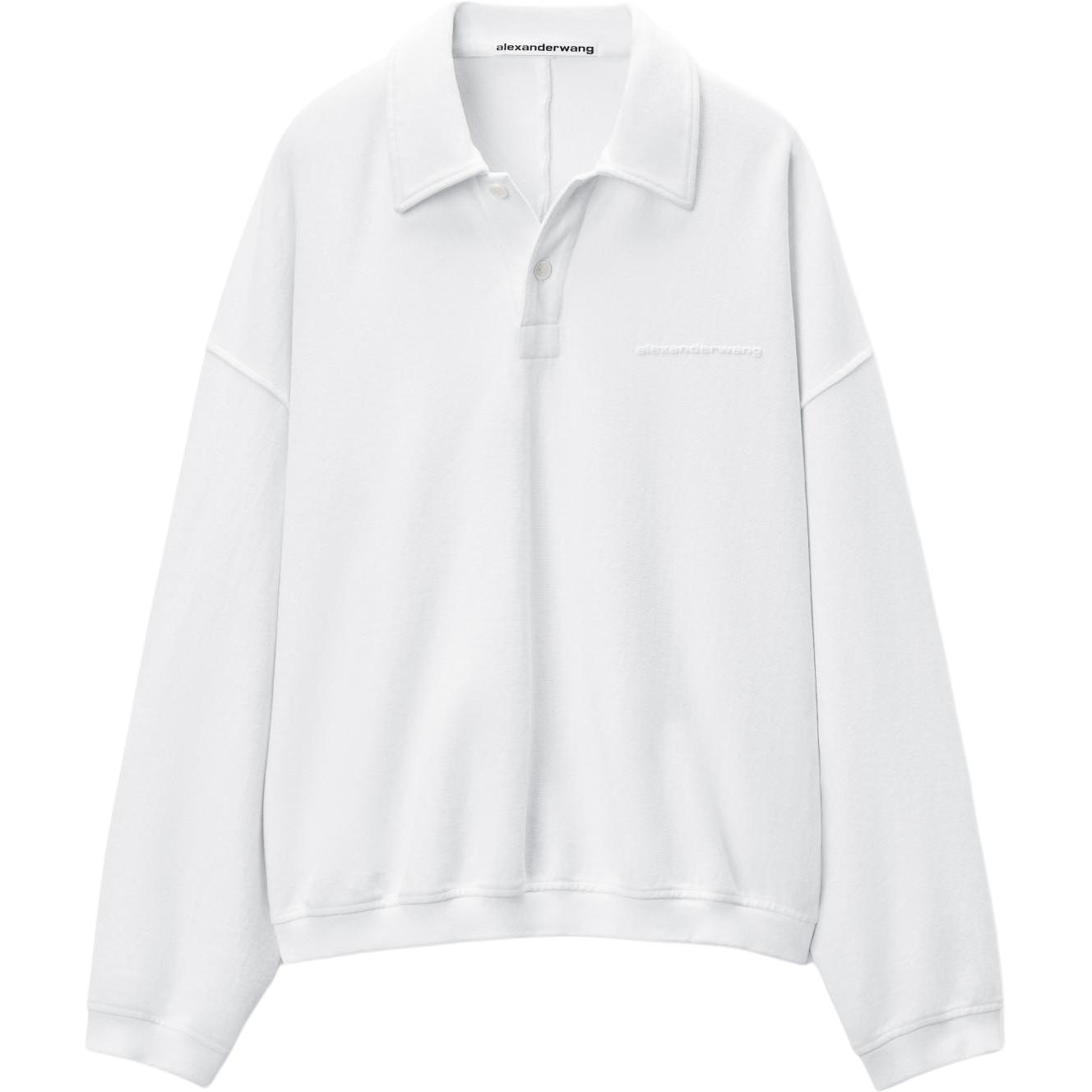 Alexander Wang FW24 Oversized Logo Casual Long-Sleeve Polo Shirt White Men’s 6CC3241056100