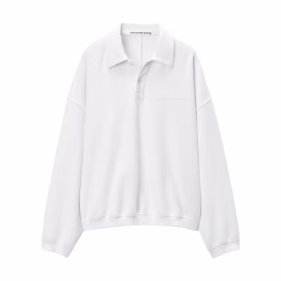 Alexander Wang FW24 Oversized Logo Casual Long-Sleeve Polo Shirt White Men’s 6CC3241056100