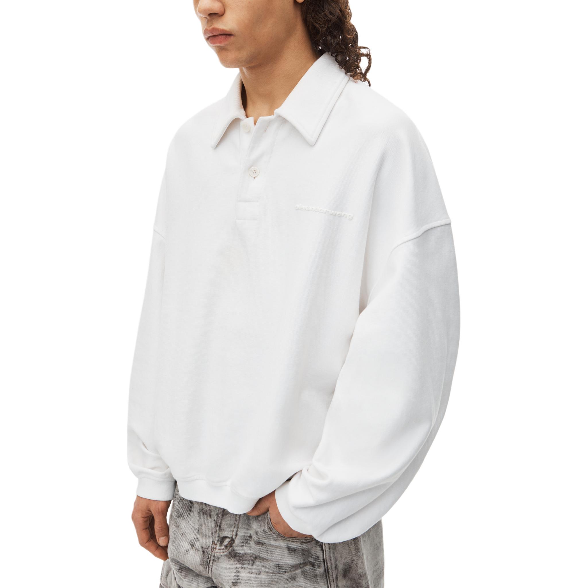 Purchase Alexander Wang FW24 Oversized Logo Casual Long-Sleeve Polo Shirt White Men’s 6CC3241056100