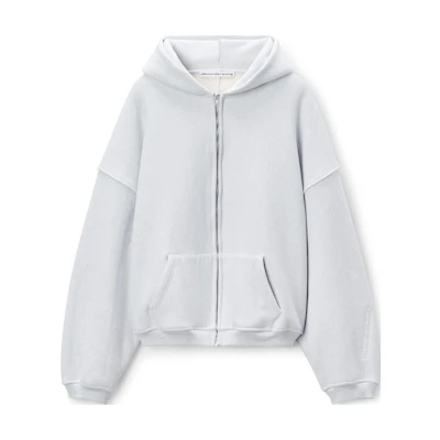 Alexander Wang FW24 Oversized Logo Embroidered Cotton Sweatshirt Light Grey . 6CC3242043050