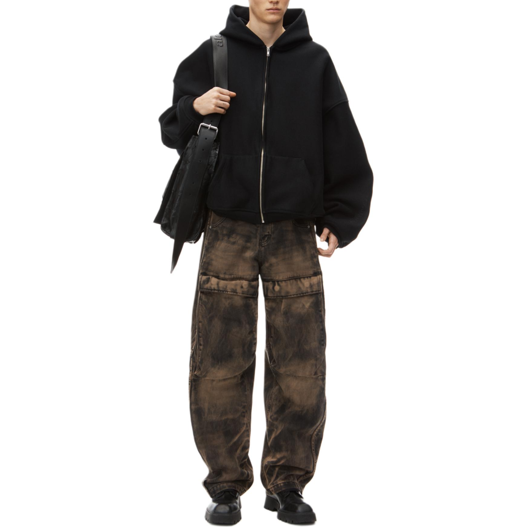 Lookbook Alexander Wang FW24 男款黑色刺繡Logo寬鬆版棉質連帽衫 6CC3242043001