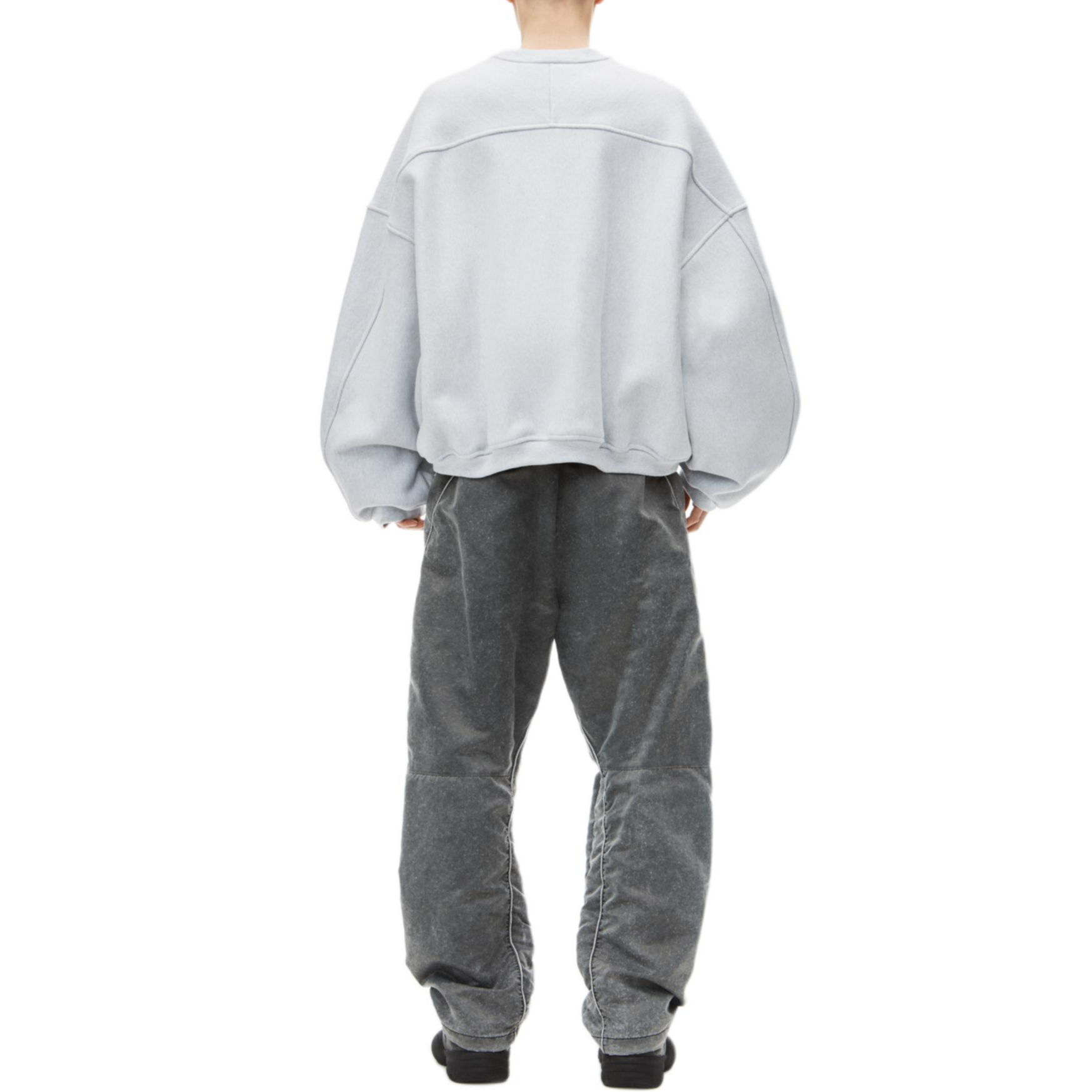 Shop Alexander Wang FW24 Oversized Logo Embroidered Cotton Long Sleeve Shirt Grey 6CC3242044050