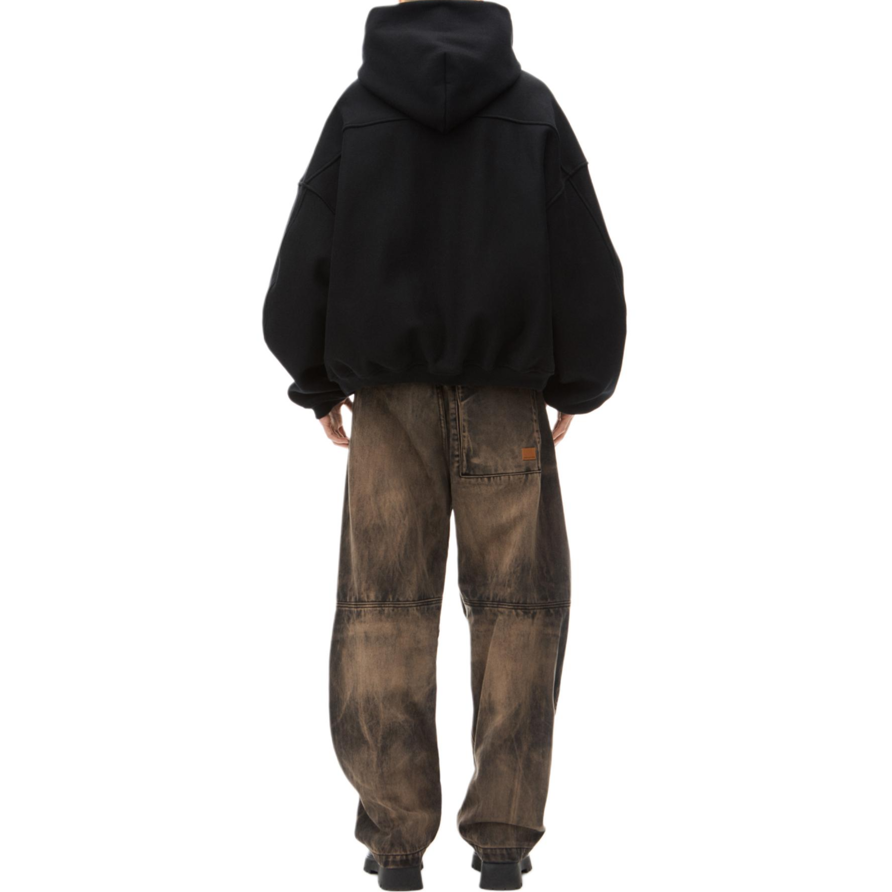 Shop Alexander Wang FW24 男款黑色刺繡Logo寬鬆版棉質連帽衫 6CC3242043001