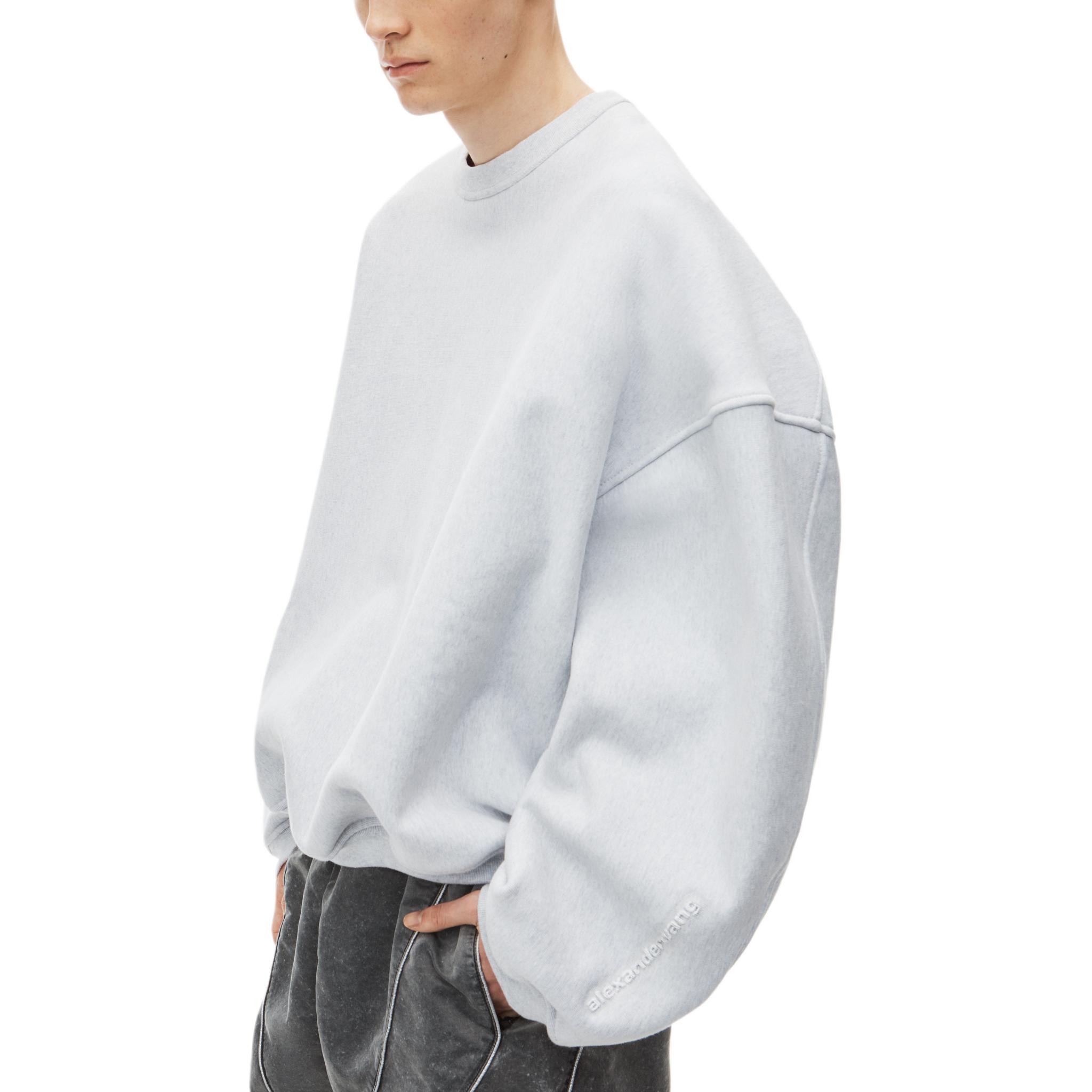 Purchase Alexander Wang FW24 Oversized Logo Embroidered Cotton Long Sleeve Shirt Grey 6CC3242044050