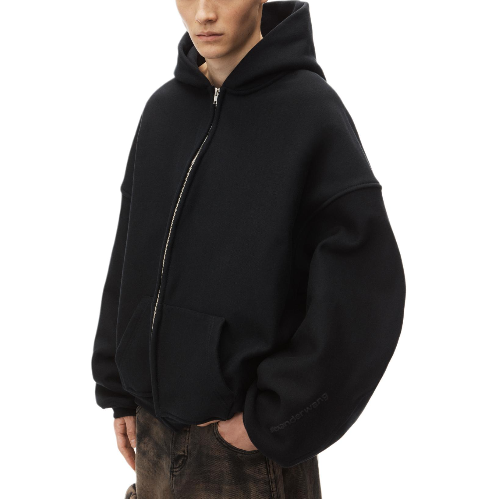Purchase Alexander Wang FW24 男款黑色刺繡Logo寬鬆版棉質連帽衫 6CC3242043001