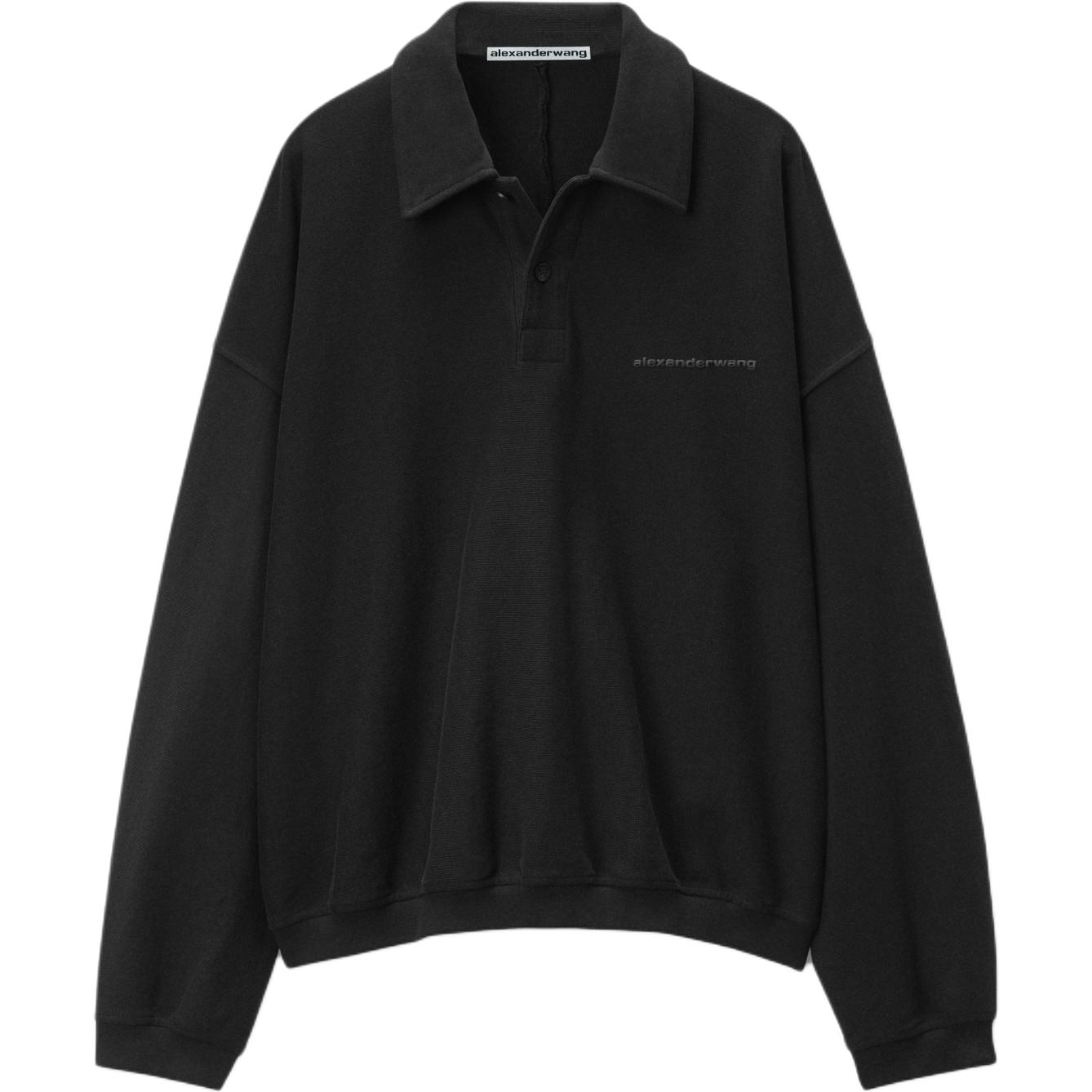 Alexander Wang FW24 Oversized Logo Long Sleeve Polo Shirt Men’s Black 6CC3241056001