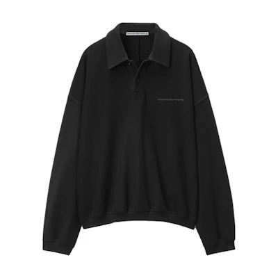Alexander Wang FW24 Oversized Logo Long Sleeve Polo Shirt Men’s Black 6CC3241056001