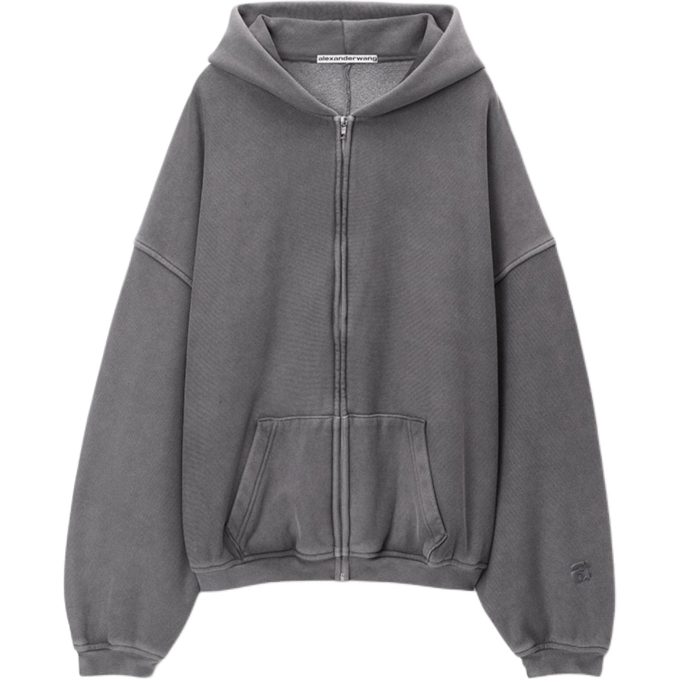 Alexander Wang FW24 Oversized Zip Hoodie Unisex Washed Granite Color UCC4242028032B
