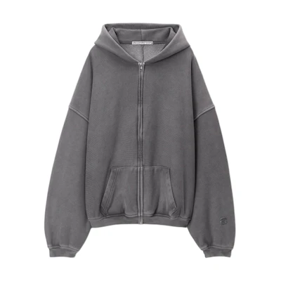 Alexander Wang FW24 Oversized Zip Hoodie Unisex Washed Granite Color UCC4242028032B