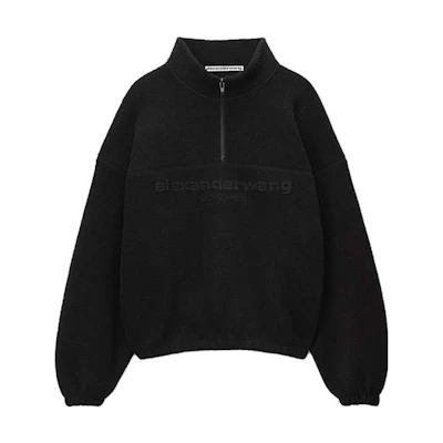 Alexander Wang Half-Zip French Terry Sweatshirt Black Pullover Crewneck 6CC3231021