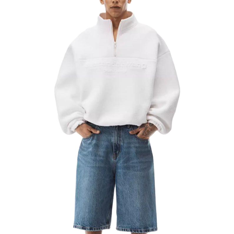 Sizing Alexander Wang 法式棉質半拉鍊黑色套頭圓領運動衫 6CC3231021