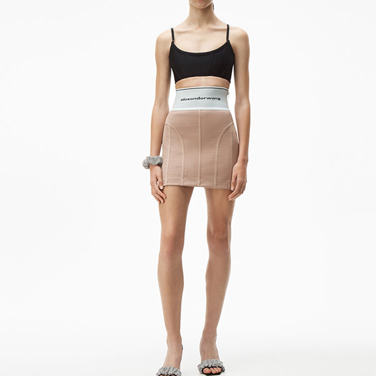 Lookbook Alexander Wang Skirt Cetak Huruf Pinggang Tinggi Kasual Rose Beige 1C195074260