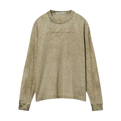 Alexander Wang Logo Embossed Splatter Print Long Sleeve T-Shirt Moss Green Unisex UCC3241703318