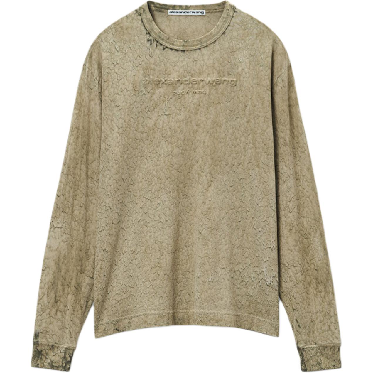 Order Alexander Wang Logo Embossed Splatter Print Long Sleeve T-Shirt Moss Green Unisex UCC3241703318