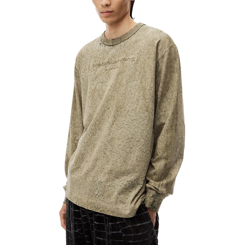 Shop Alexander Wang Logo Embossed Splatter Print Long Sleeve T-Shirt Moss Green Unisex UCC3241703318
