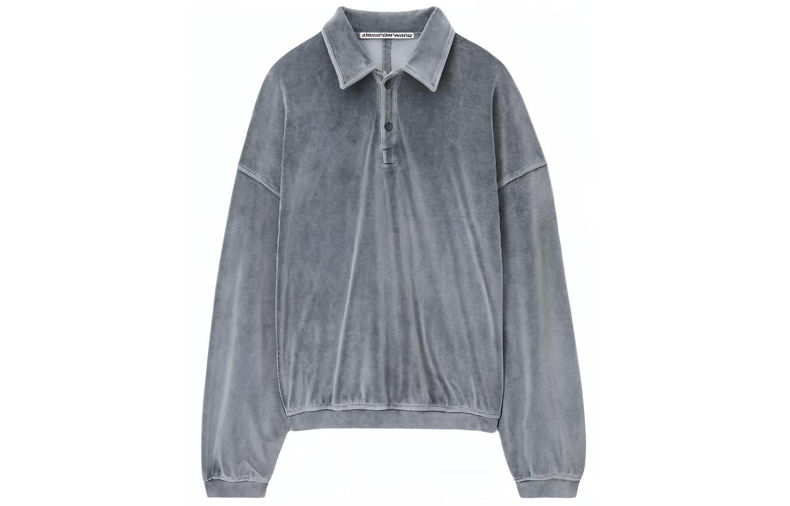 Order Alexander Wang Logo Embossed Velvet Long Sleeve Polo Shirt Men’s Grey 6CC12410290-96A