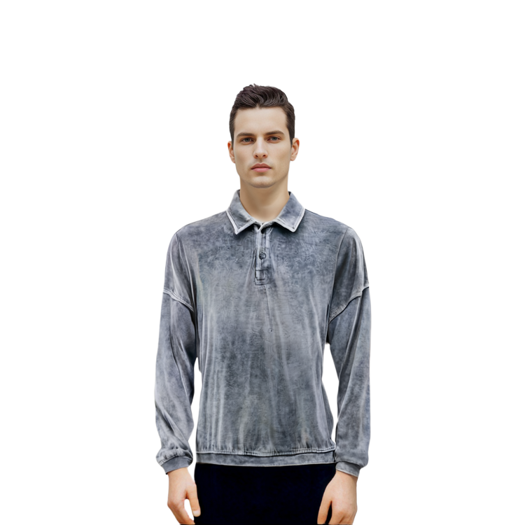 Purchase Alexander Wang Logo Embossed Velvet Long Sleeve Polo Shirt Men’s Grey 6CC12410290-96A