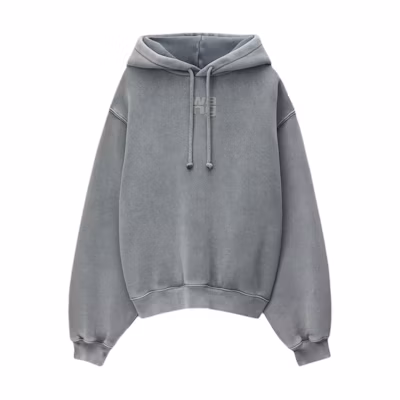 Alexander Wang Logo Patch Pullover Hoodie Unisex in Structured Terry Fabric. 4CC32220690-37A