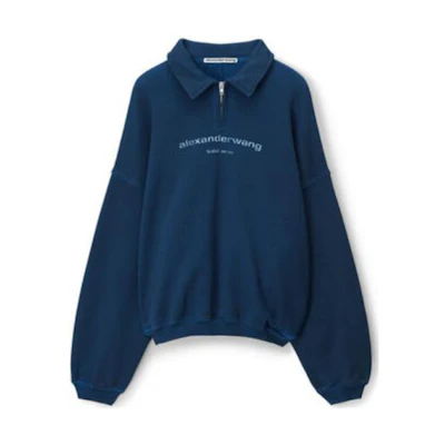 Alexander Wang Navy Blue Half-Zip Polo Sweatshirt Unisex Pullover UCC42316694-10B