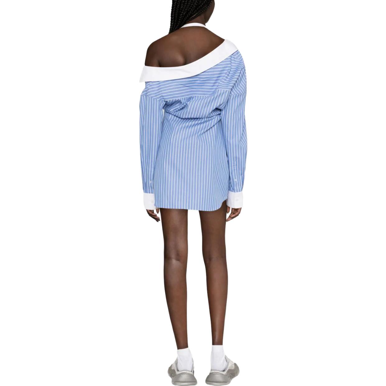 Shop Alexander Wang Gaun Kemeja Off-Shoulder Garis Lengan Panjang Biru Langit. 4WC3236224
