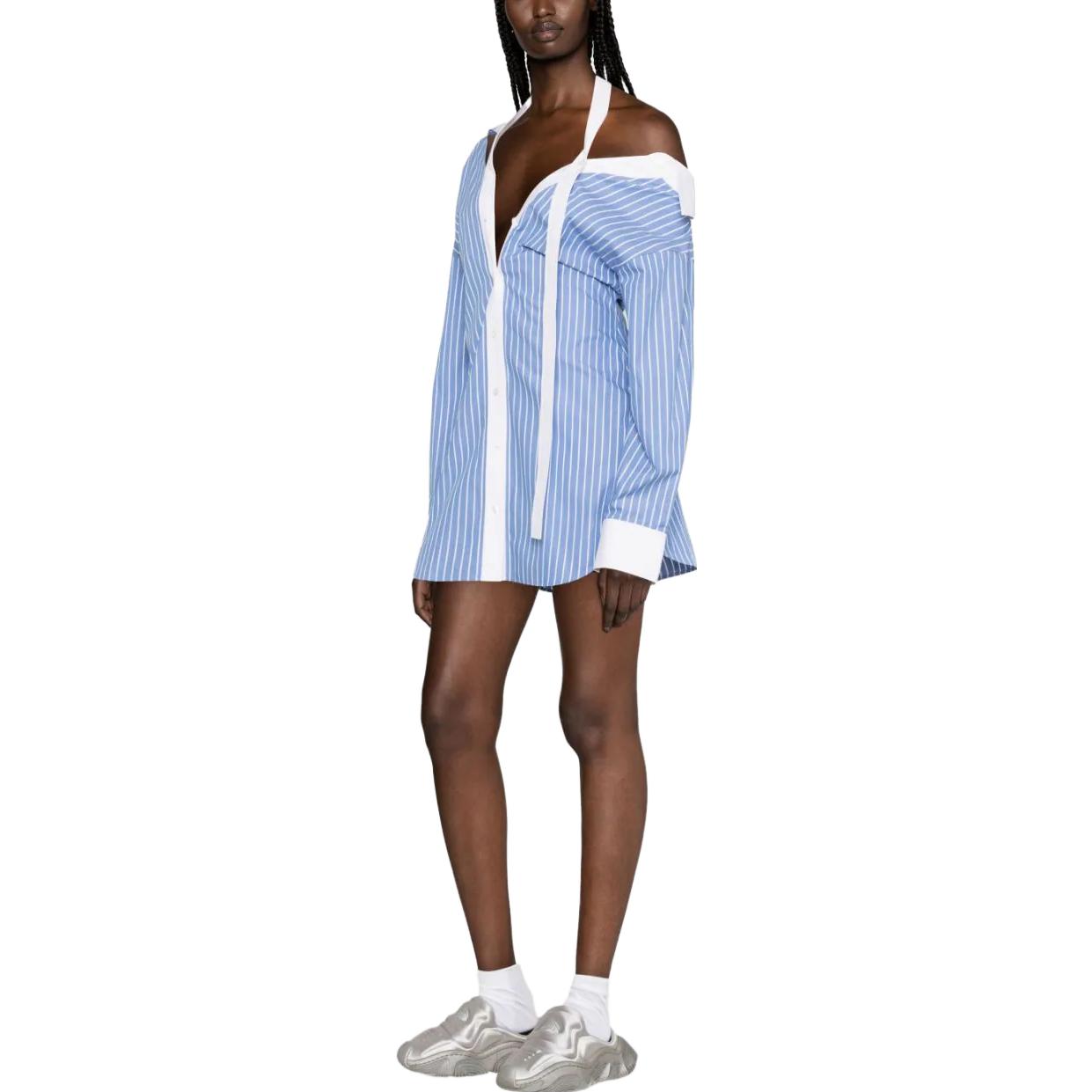 Purchase Alexander Wang Gaun Kemeja Off-Shoulder Garis Lengan Panjang Biru Langit. 4WC3236224