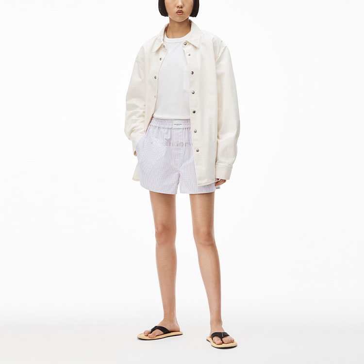 Lookbook 알렉산더 왕 레드 체크 로고 미드 라이즈 복서 쇼츠 유니섹스. UWC2224041-963