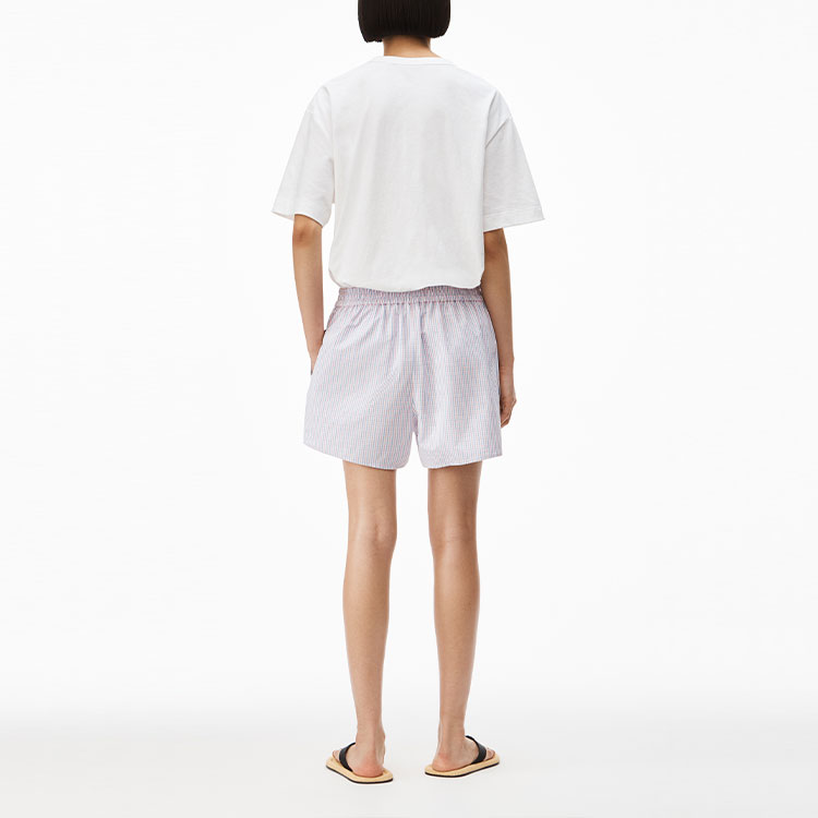 Shop 알렉산더 왕 레드 체크 로고 미드 라이즈 복서 쇼츠 유니섹스. UWC2224041-963