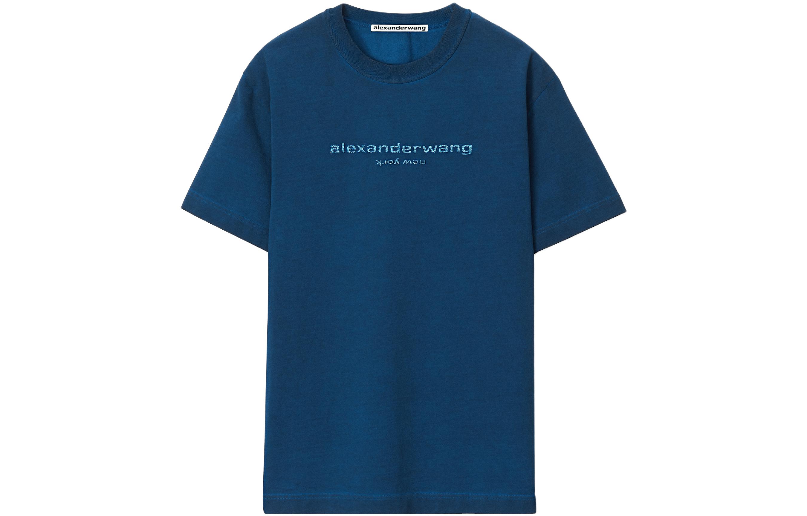 Alexander Wang Shiny Logo Short Sleeve T-Shirt Unisex - Deep Navy Blue UCC42316814-10B