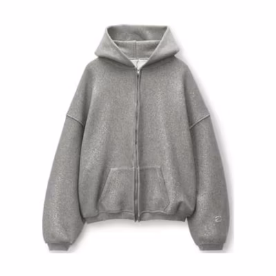 Alexander Wang Shiny Zip-Up Hoodie Unisex Gray - Minimalist Long-Sleeve Design 6CC3231007-079