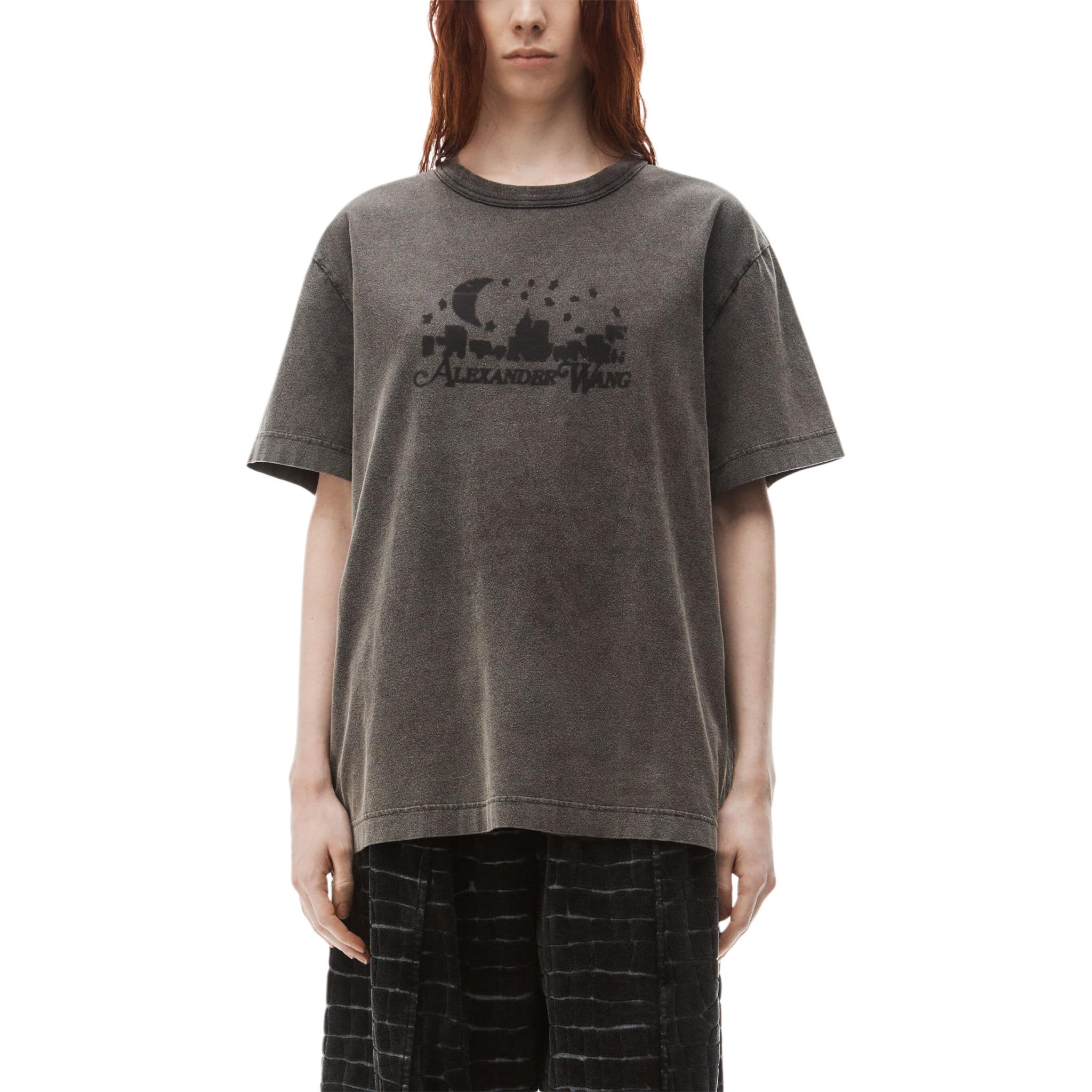 Lookbook アレキサンダー ワン スカイライン グラフィック ウォッシュド カーボングレー オーバーサイズ Tシャツ ユニセックス UCC3241708096A