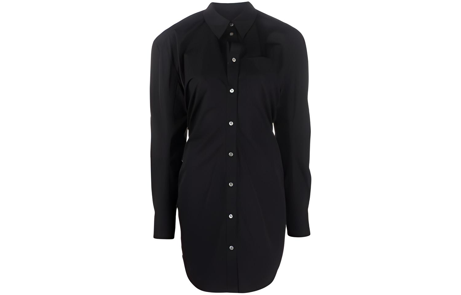 Alexander Wang Solid Black Collared Button-Front Shirt Dress 1WC1226453-001