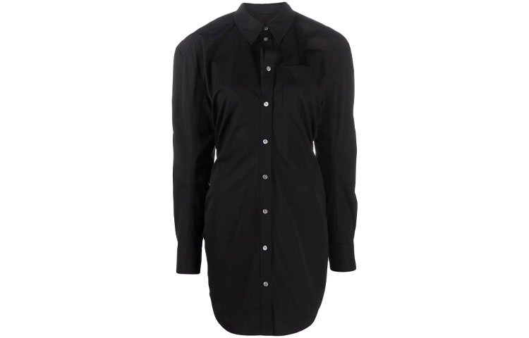 Alexander Wang Solid Black Collared Button-Front Shirt Dress 1WC1226453-001 圖 2