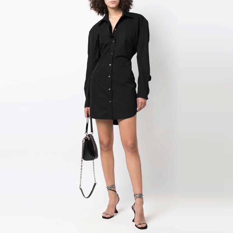 Alexander Wang Solid Black Collared Button-Front Shirt Dress 1WC1226453-001 圖 3