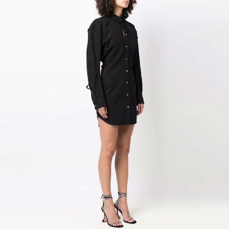 Alexander Wang Solid Black Collared Button-Front Shirt Dress 1WC1226453-001 圖 4