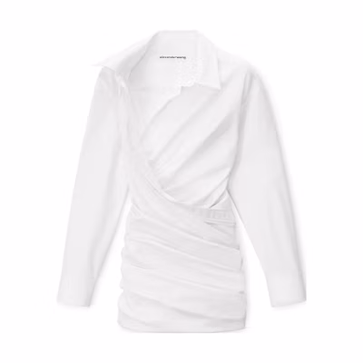 Alexander Wang Solid Color Square Neck Long Sleeve Mini Dress White 1WC3236598-100