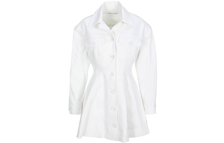 Alexander Wang Solid Slim Fit Denim Long Sleeve Dress White. 4WC3216151-D100