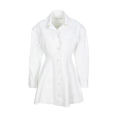 Alexander Wang Solid Slim Fit Denim Long Sleeve Dress White. 4WC3216151-D100